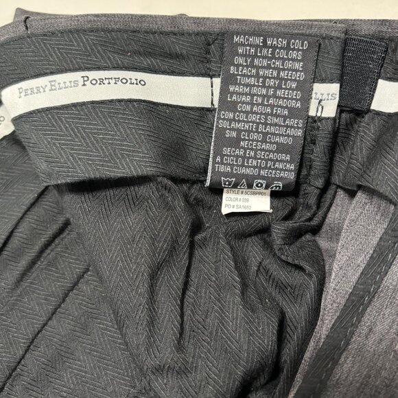 Perry Ellis Portfolio Dress Pants 38x30 Heather Gray Pleated Cuffed Classic Fit - Picture 8 of 11
